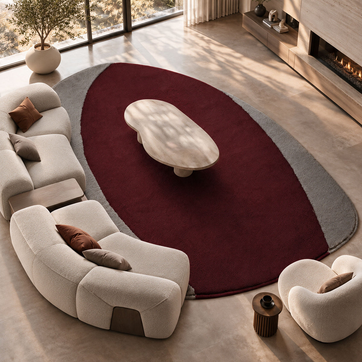 Handmade round rug Shell-02 by COOL HALI, 375x270 cm with a shell-inspired design, featuring intricate patterns and natural textures.
