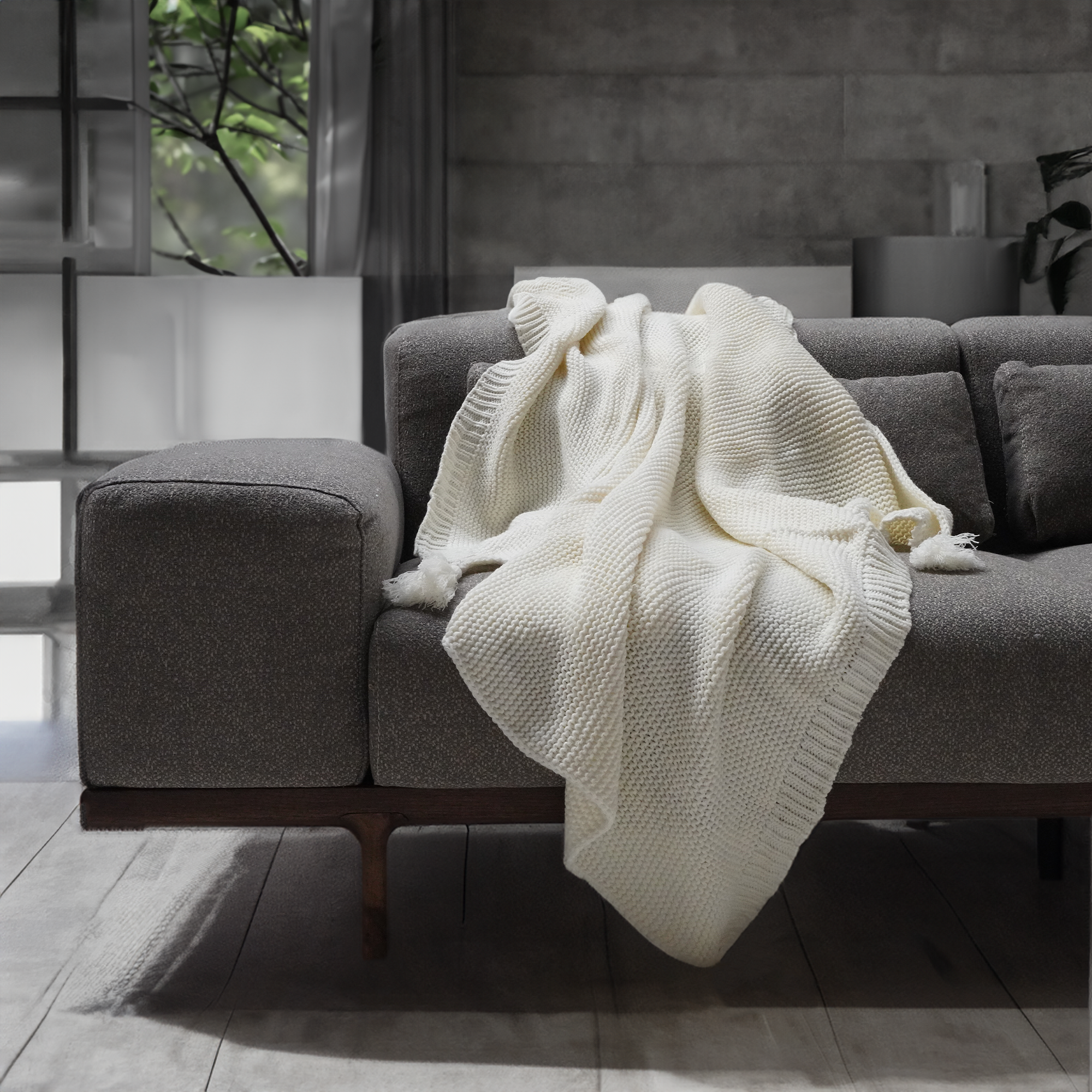 Handmade Beige  Throw Blanket DT2305-BG -  Blankets | بطانية رمي باللون البيج مصنوعة يدويًا - ebarza Furniture UAE | Shop Modern Furniture in Abu Dhabi & Dubai - مفروشات ايبازرا في الامارات | تسوق اثاث عصري وديكورات مميزة في دبي وابوظبي