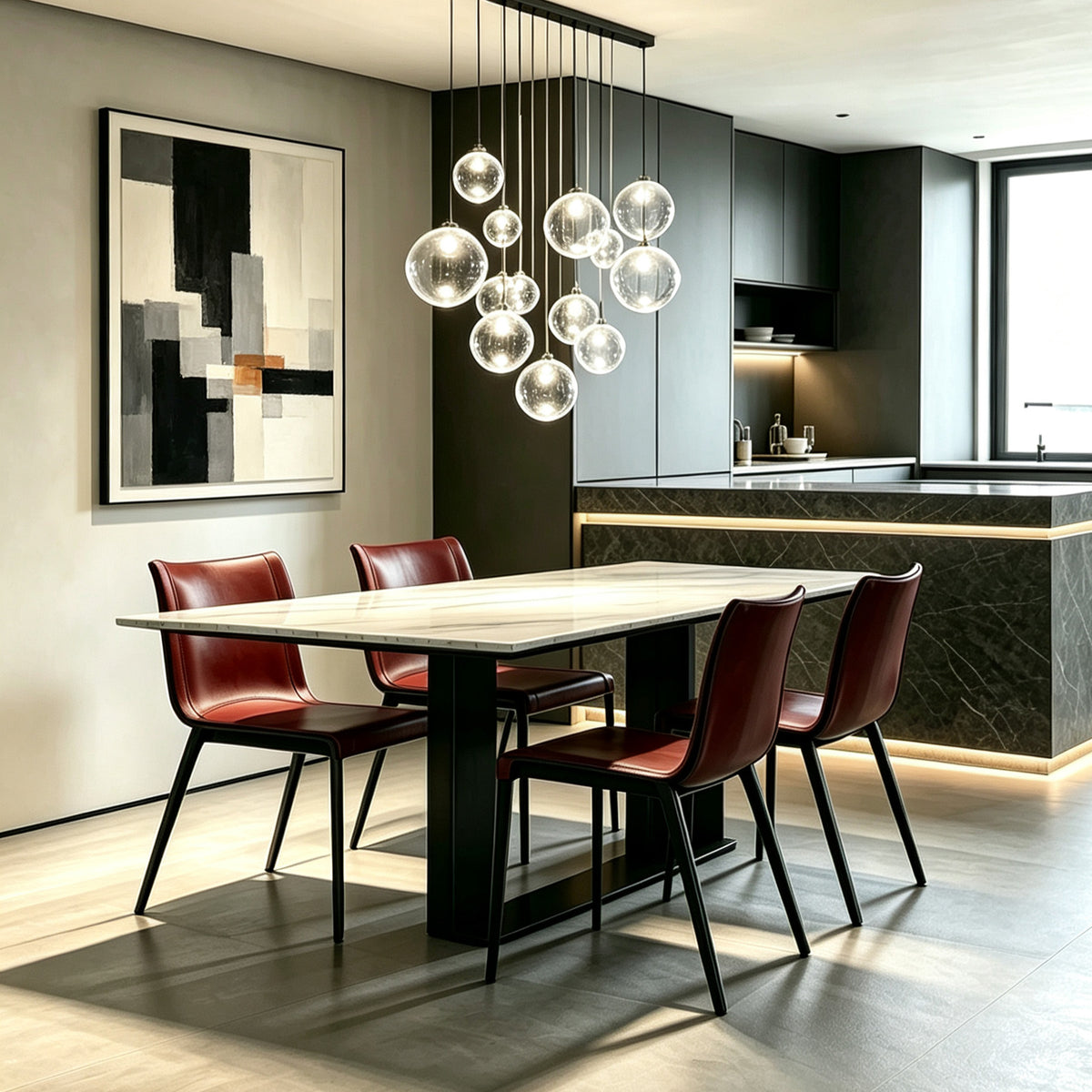 Merlot dining chair by BEACON, modern chair with sleek design, featuring a comfortable upholstered seat and wooden legs.