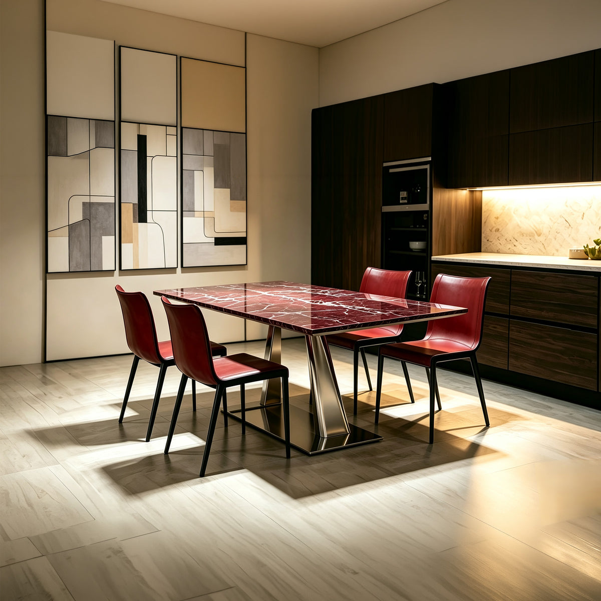 Merlot dining chair by BEACON with sleek modern design, featuring a curved backrest and wooden legs.