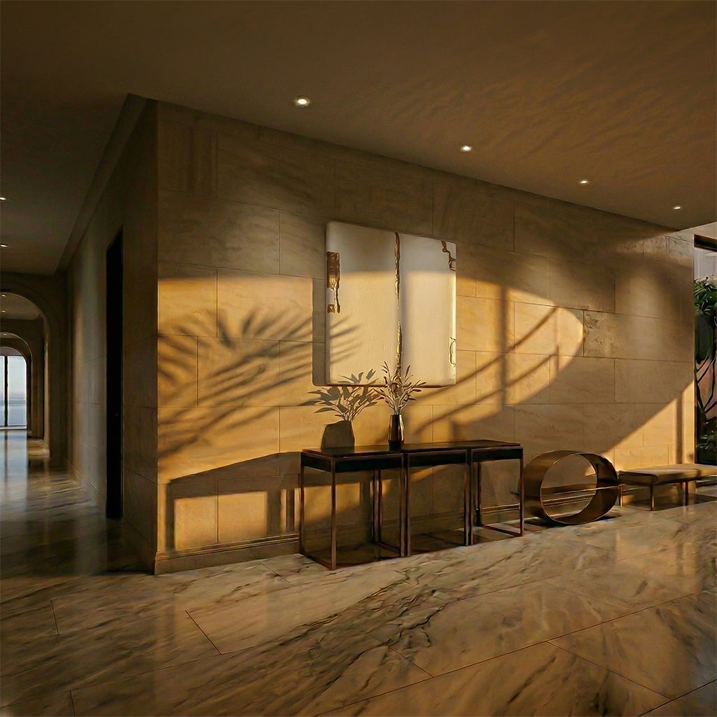 Artic handmade wood carving painting by BEACON, featuring intricate carved details and vibrant colors, dimensions 980x980 mm.