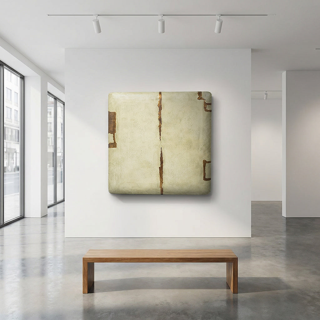 Artic handmade wood carving painting by BEACON, featuring intricate carved design on a wooden panel, measuring 980x980mm.