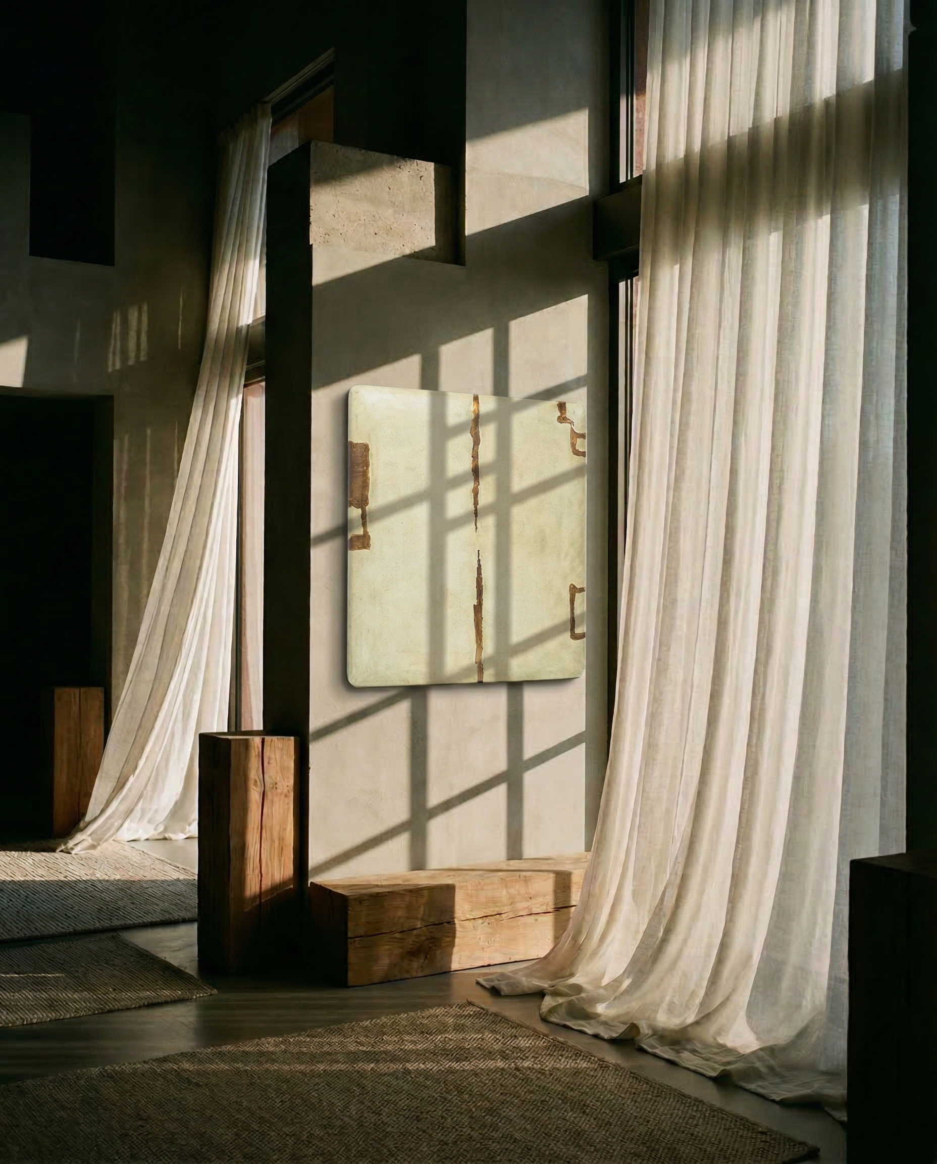 Artic handmade wood carving painting by BEACON, featuring intricate carved wooden design displayed on a wall.