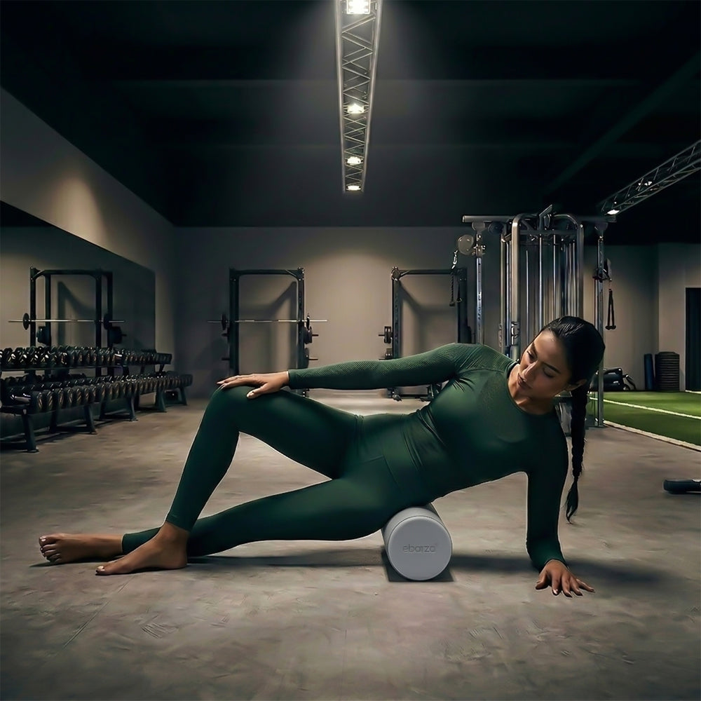 Aureus Epp foam leather gym foam roller from BEACON with a textured surface for muscle relief and stretching exercises.