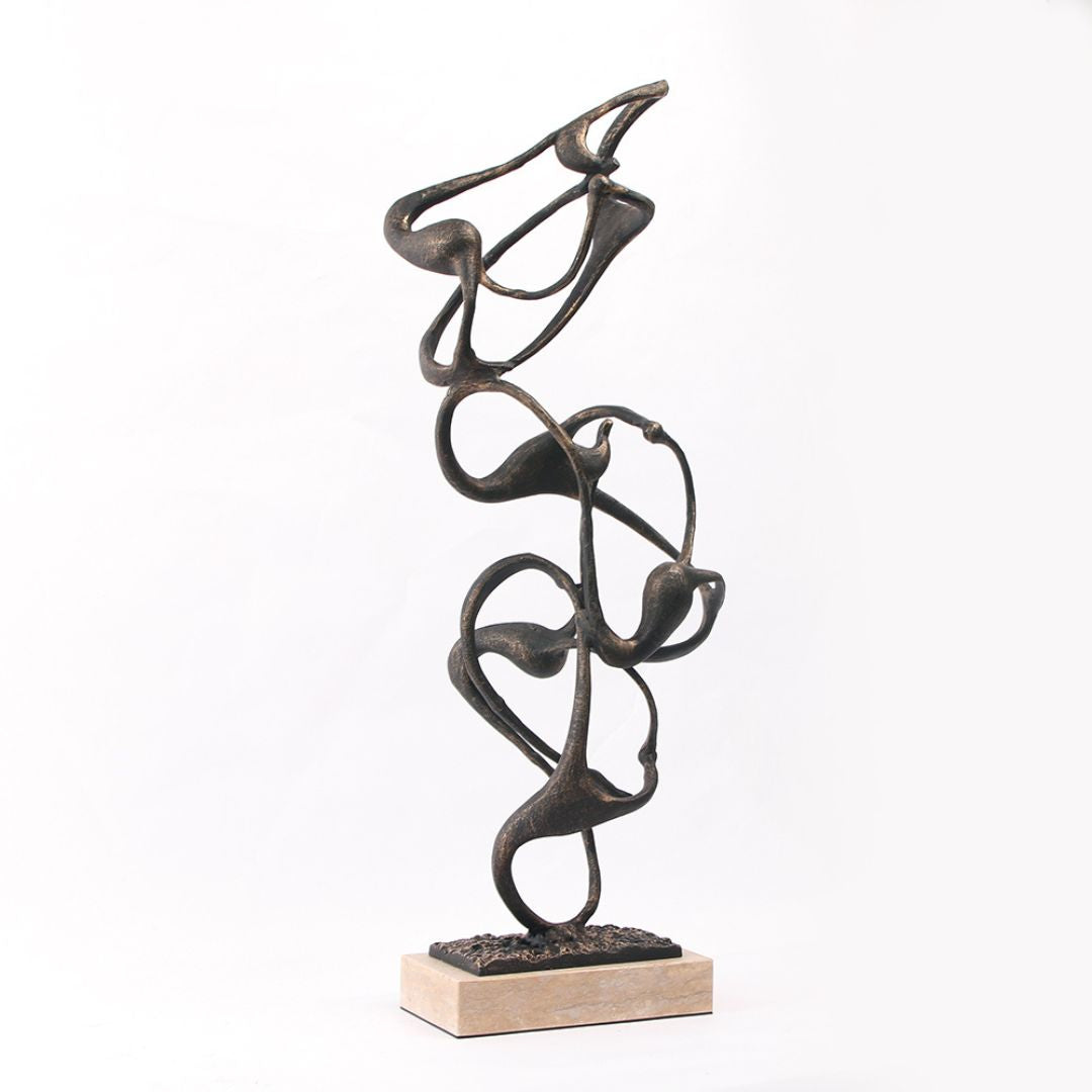 Balanced molecule sculpture home decor figurine by BEACON, featuring interconnected metal spheres in a modern, artistic design.