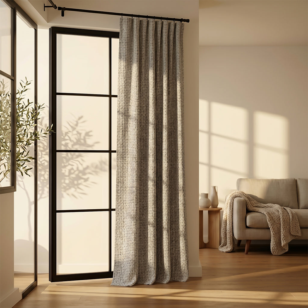 Bias polyester curtain fabric in a soft, textured design by Beacon, suitable for curtains and drapes.