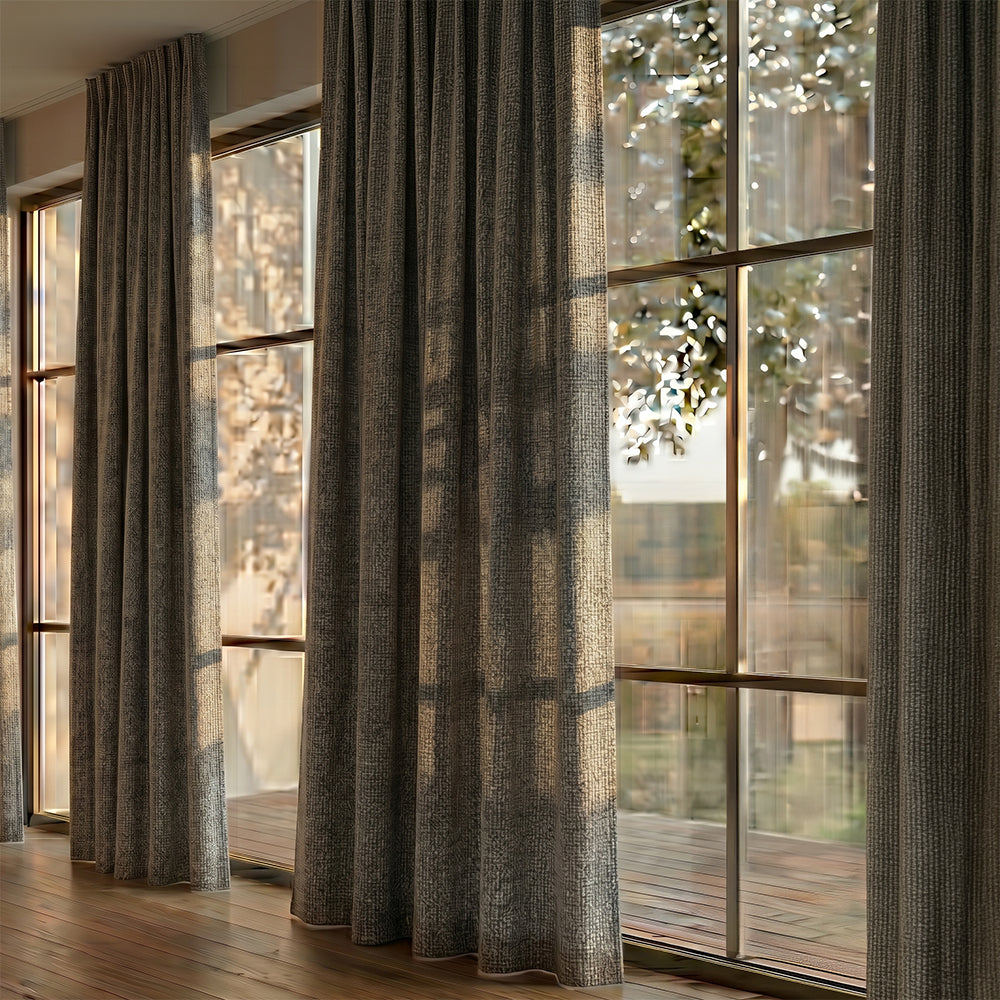 Bias polyester curtain fabric in beige with a subtle pattern, ideal for curtains and drapes from BEACON brand.