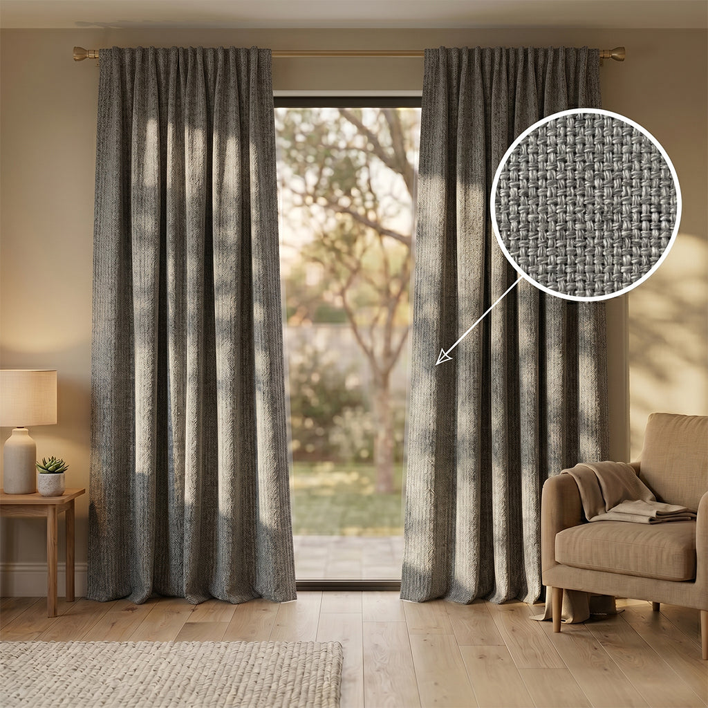 Bias polyester curtain fabric from BEACON, showcasing soft, patterned drapery material ideal for curtains and home decor.