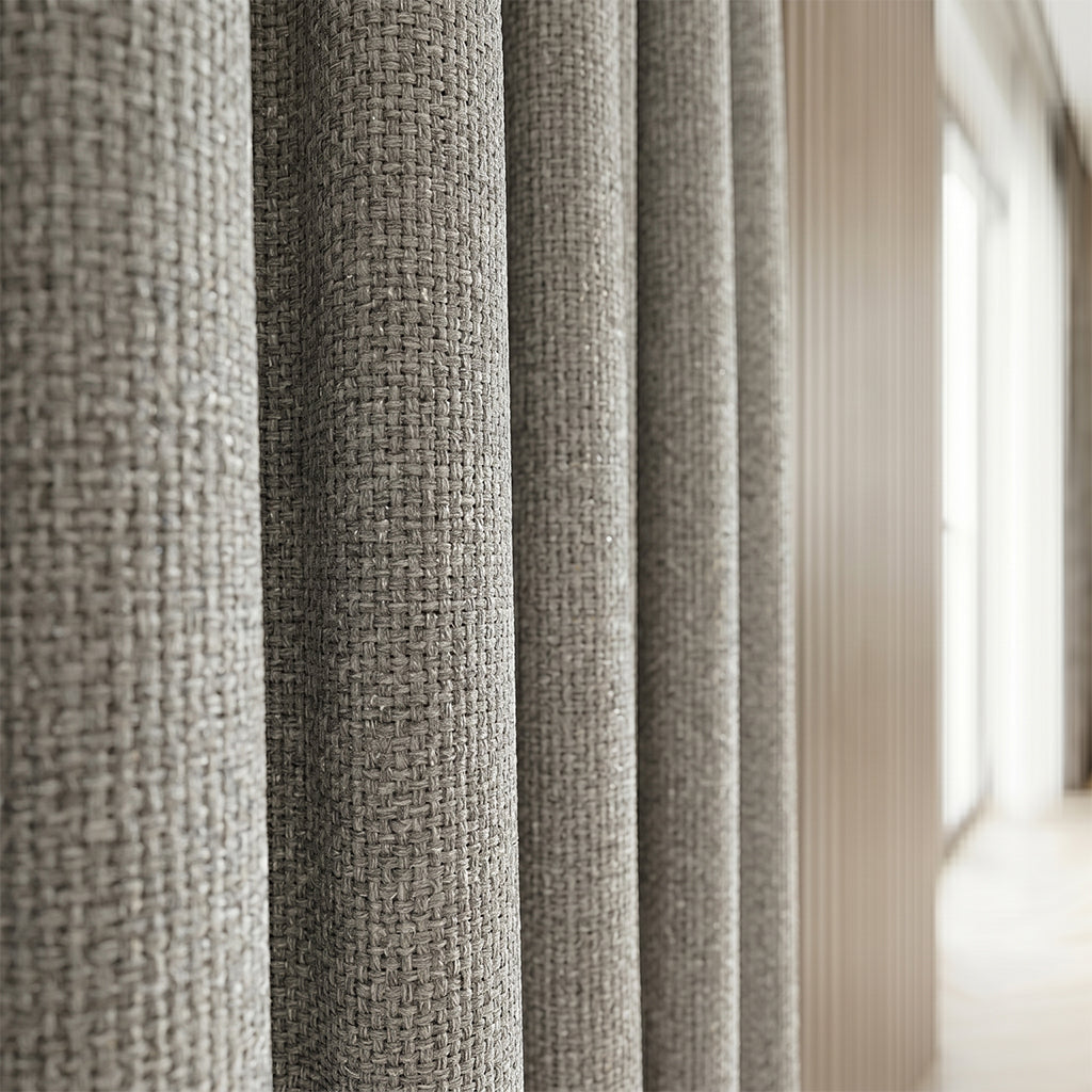 Bias polyester curtain fabric from BEACON, featuring a smooth, woven texture ideal for curtains and drapes.