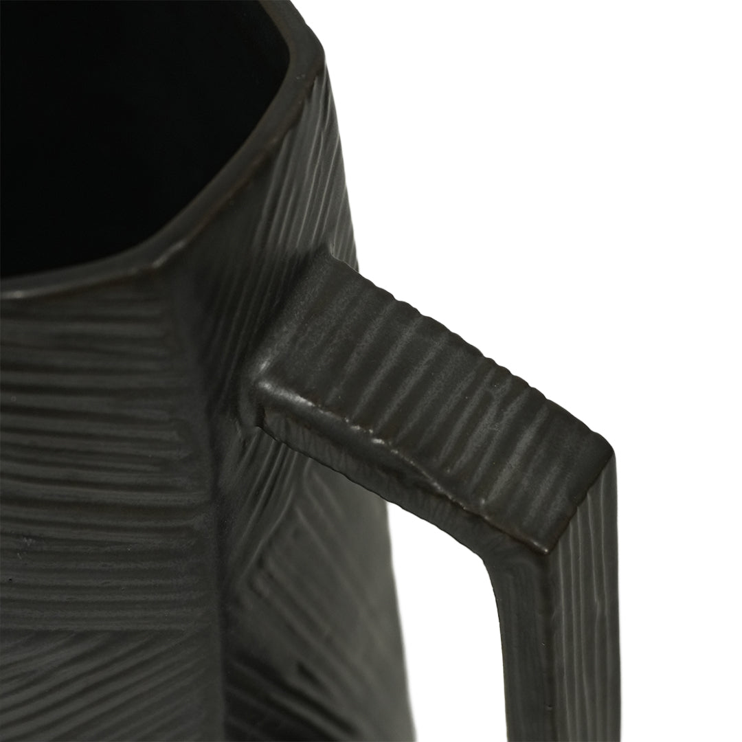 Black volcanic chiseled ceramic jug by Mingxiang Ceramics, drinkware with textured black finish and unique chiseled design.