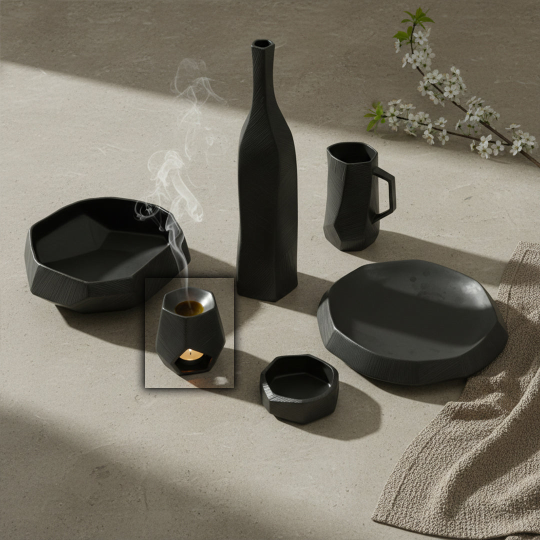Black Volcanic Chizzled Oil Burner CB4368-14-R633 -  Oil Burners - ebarza Furniture UAE | Shop Modern Furniture in Abu Dhabi & Dubai - مفروشات ايبازرا في الامارات | تسوق اثاث عصري وديكورات مميزة في دبي وابوظبي
