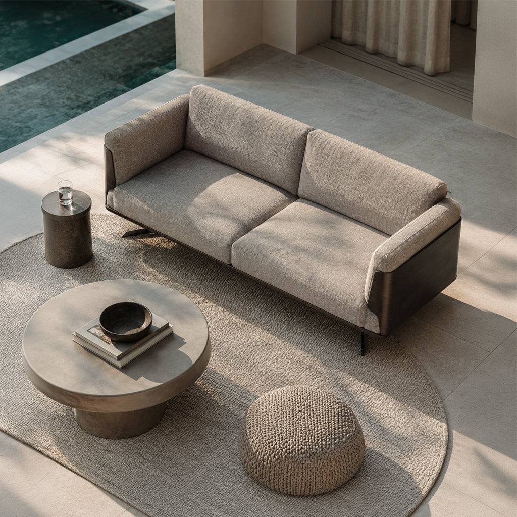 HOMAGE KOLTUK Brooklyn GAMMA sofa in beige fabric, modern design with plush cushions and wooden legs.