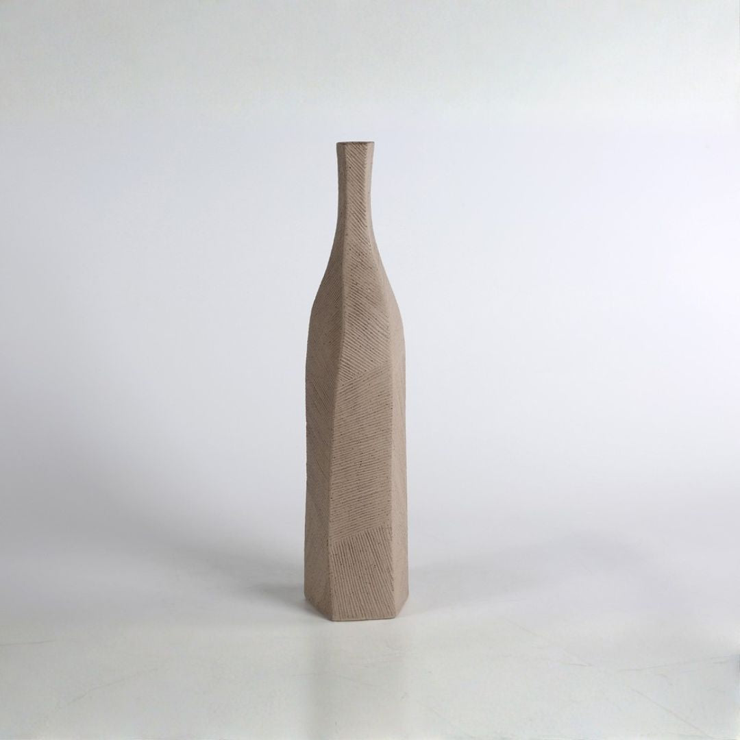 Pre-order 65 Days Delivery Dark sand Medium chizzled bottle vase CB4370-43-R920 -  Vases - ebarza Furniture UAE | Shop Modern Furniture in Abu Dhabi & Dubai - مفروشات ايبازرا في الامارات | تسوق اثاث عصري وديكورات مميزة في دبي وابوظبي
