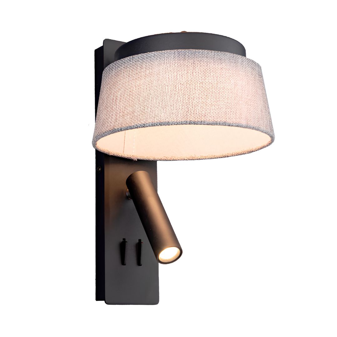 Calm Hotel Style Headboard/ Wall Reading Lamp  Black + Grey linen shade Calm-WL(B)-02F1 / Calm-WL(Ub)-02Fl