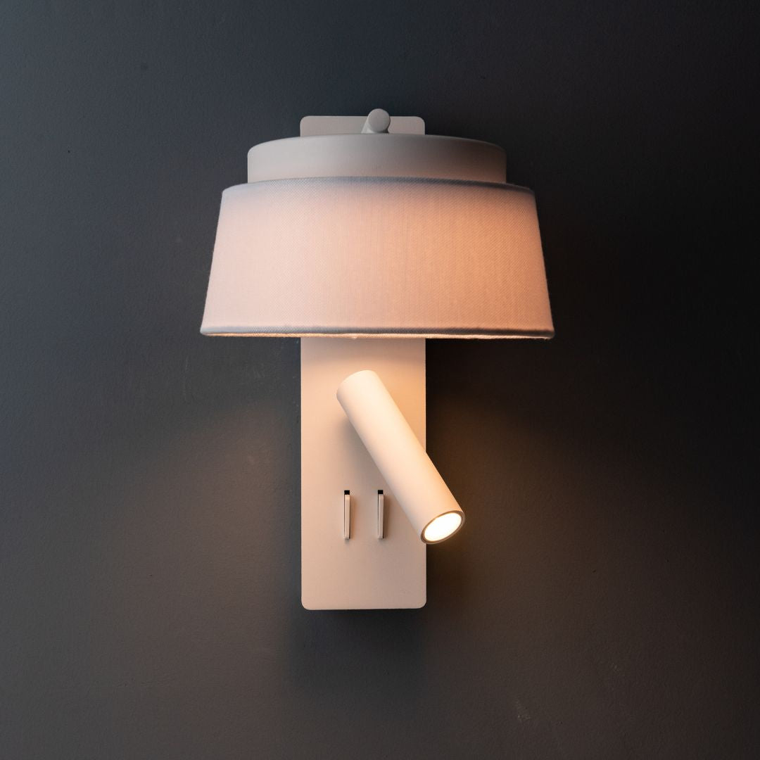 Pre Order 25 Days Delivery -  Calm Hotel Style Headboard/ Wall Reading Lamp Calm-WLB)-01U White+Grey linen shade