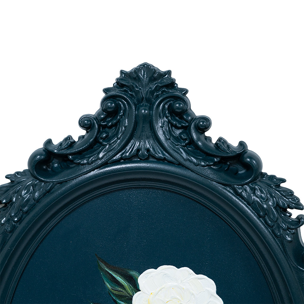 Handmade wall painting of a cartouche design, 48x74cm, by BEACON (TYDG), featuring intricate artistic details.