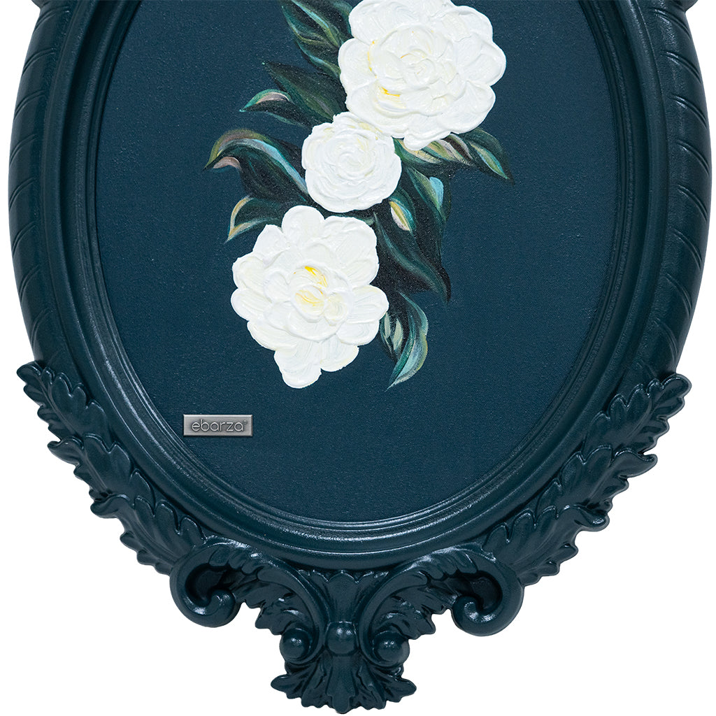 Handmade wall painting of a cartouche, measuring 48x74cm, by BEACON (TYDG), featuring detailed artwork on canvas.