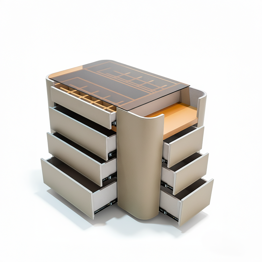 BEACON center island dresser BNY-802 with sleek wood finish and modern design, featuring multiple drawers for ample storage.