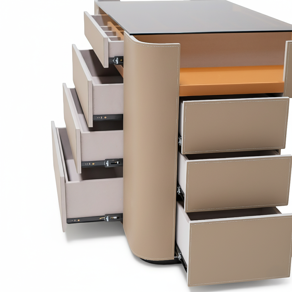 Beacon Valmont Center Island Dresser BNY-802 with sleek wood finish and spacious storage drawers, ideal for modern bedroom decor.