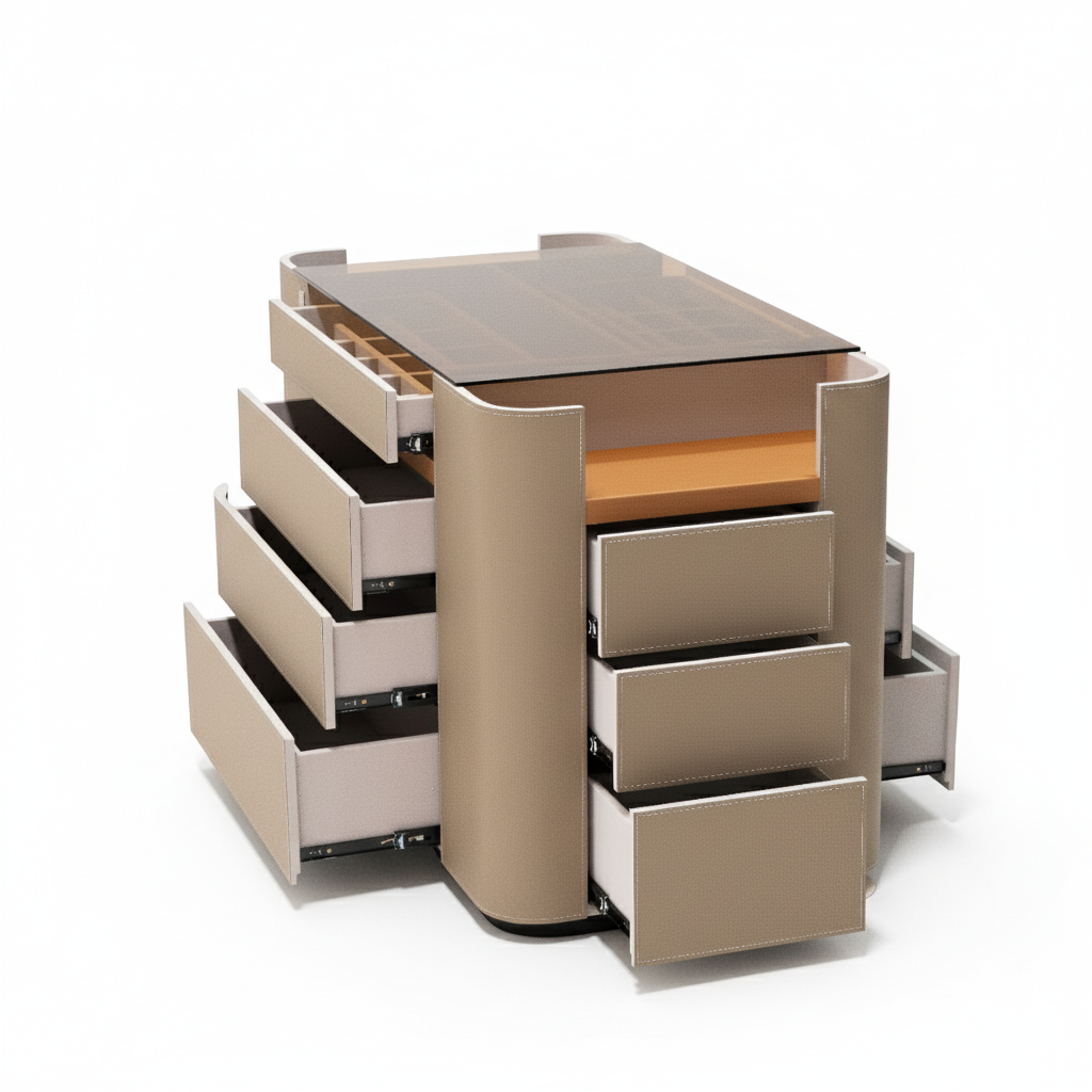 Beacon Valmont Center Island Dresser BNY-802 with sleek wood finish and modern design, featuring multiple drawers for ample storage.