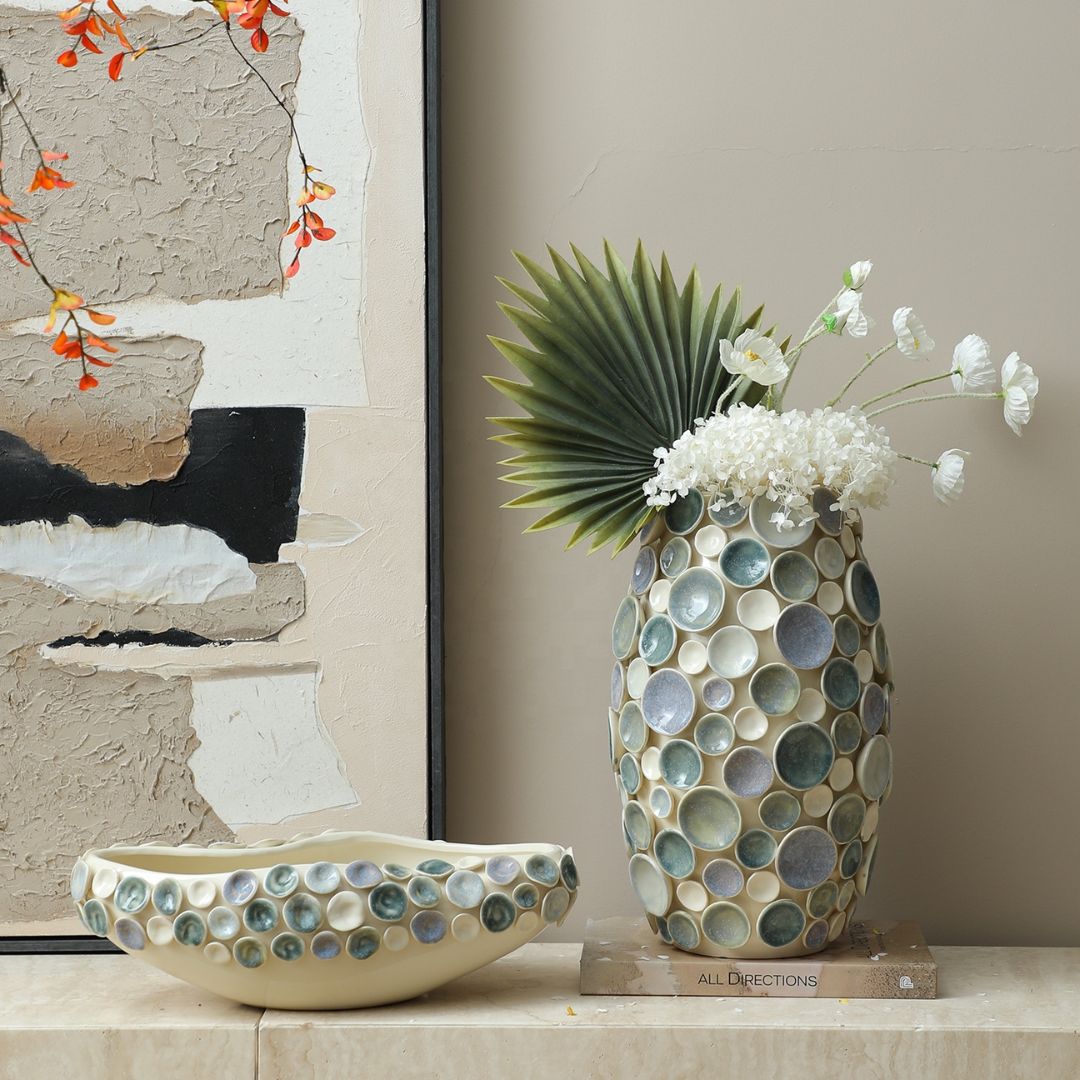Colorful round glazed handmade ceramic bowl by BEACON, featuring vibrant, glossy finish and intricate design.