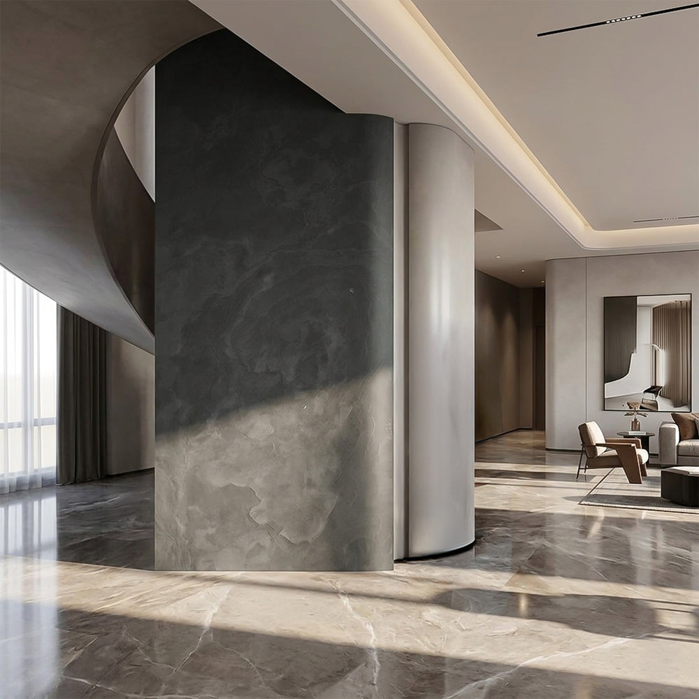 Black flexible stone veneer wall panel by ebarza, showing textured surface and slim profile for interior or exterior cladding.