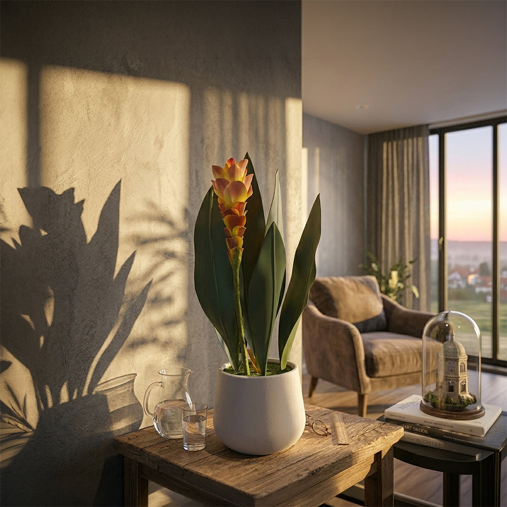 Artificial Curcuma Alismatifolia plant, 63cm tall, realistic-looking decorative plant for home or office decor.