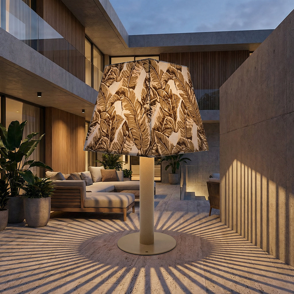Beacon Dai outdoor floor lamp with solar power, smart outdoor lighting, black finish, and modern design for garden or patio.