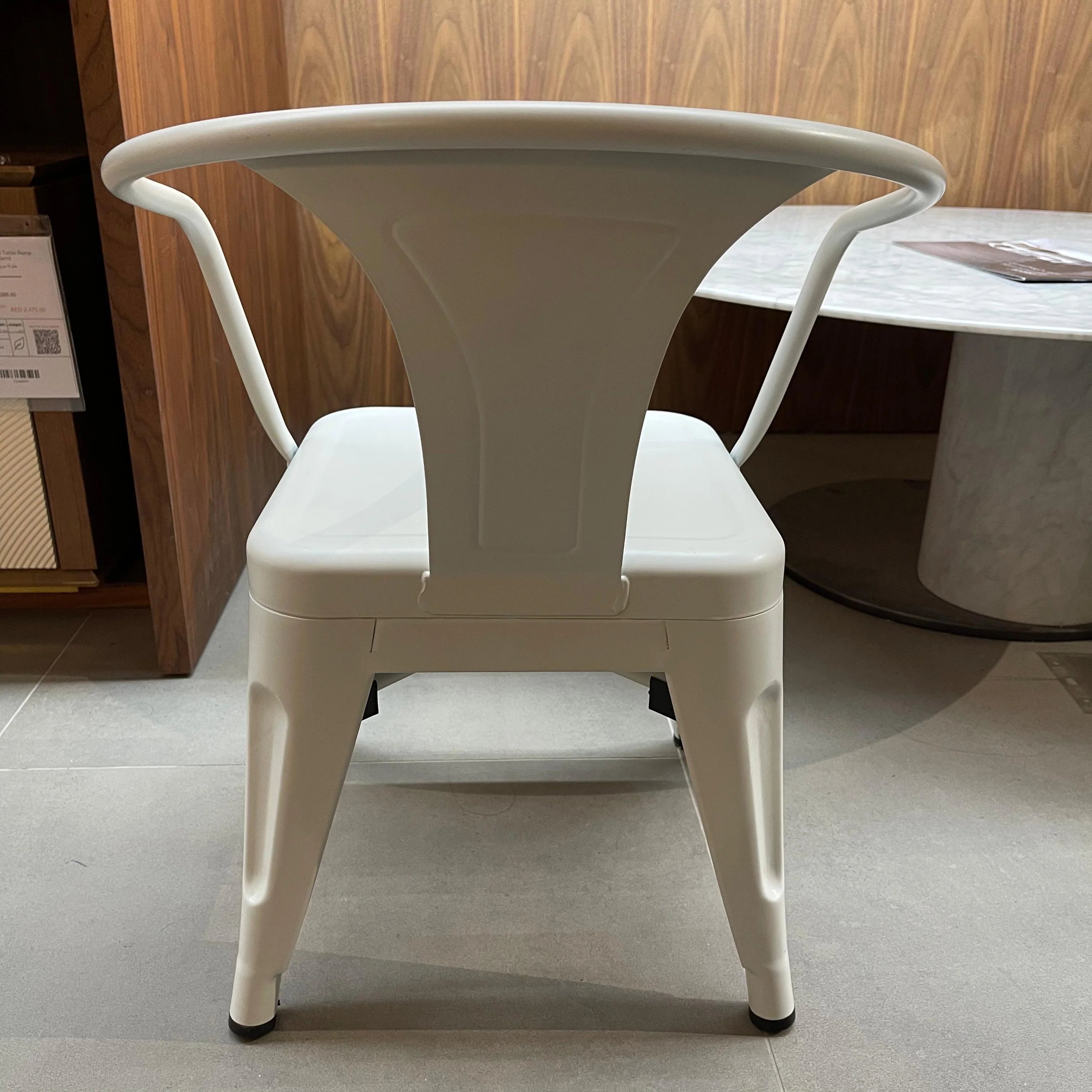 Metal kids chair from RUDI, K01-W display item with a sturdy frame and colorful seat, perfect for children's play areas.