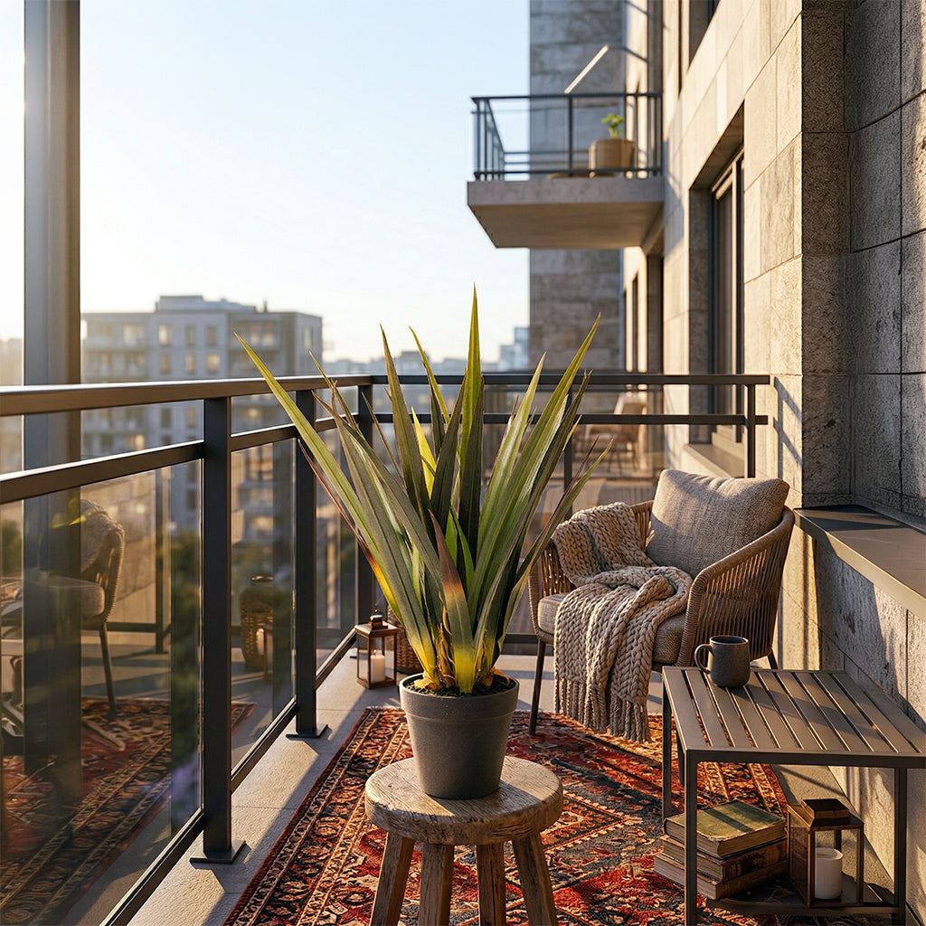 Artificial Dracaena Draco plant, 52cm tall, with lush green leaves, designed for decorative interior or outdoor spaces.