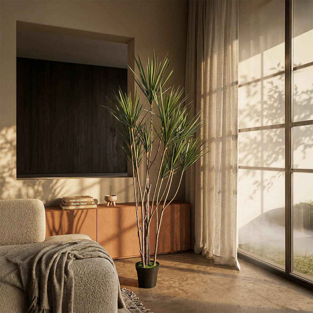 Artificial Dracaena Reflexa plant, 180cm tall with 11 heads and 315 leaves, in a pot, by BEACON.