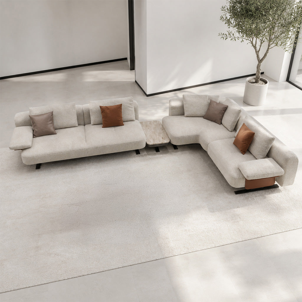 Edge Corner Sofa Set With  Marble Side Table - A B C Marble Table  HOM01