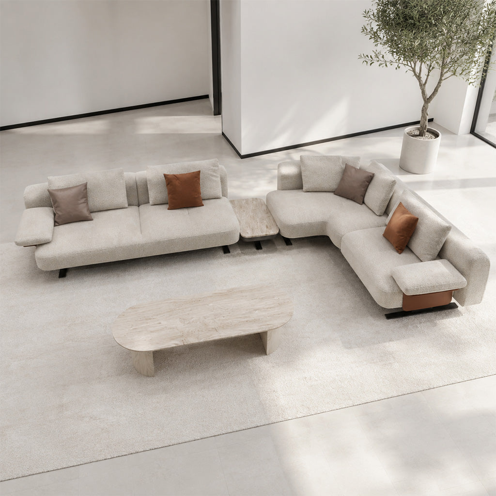 Edge Corner Sofa Set With  Marble Table - A B C Marble Table  HOM01