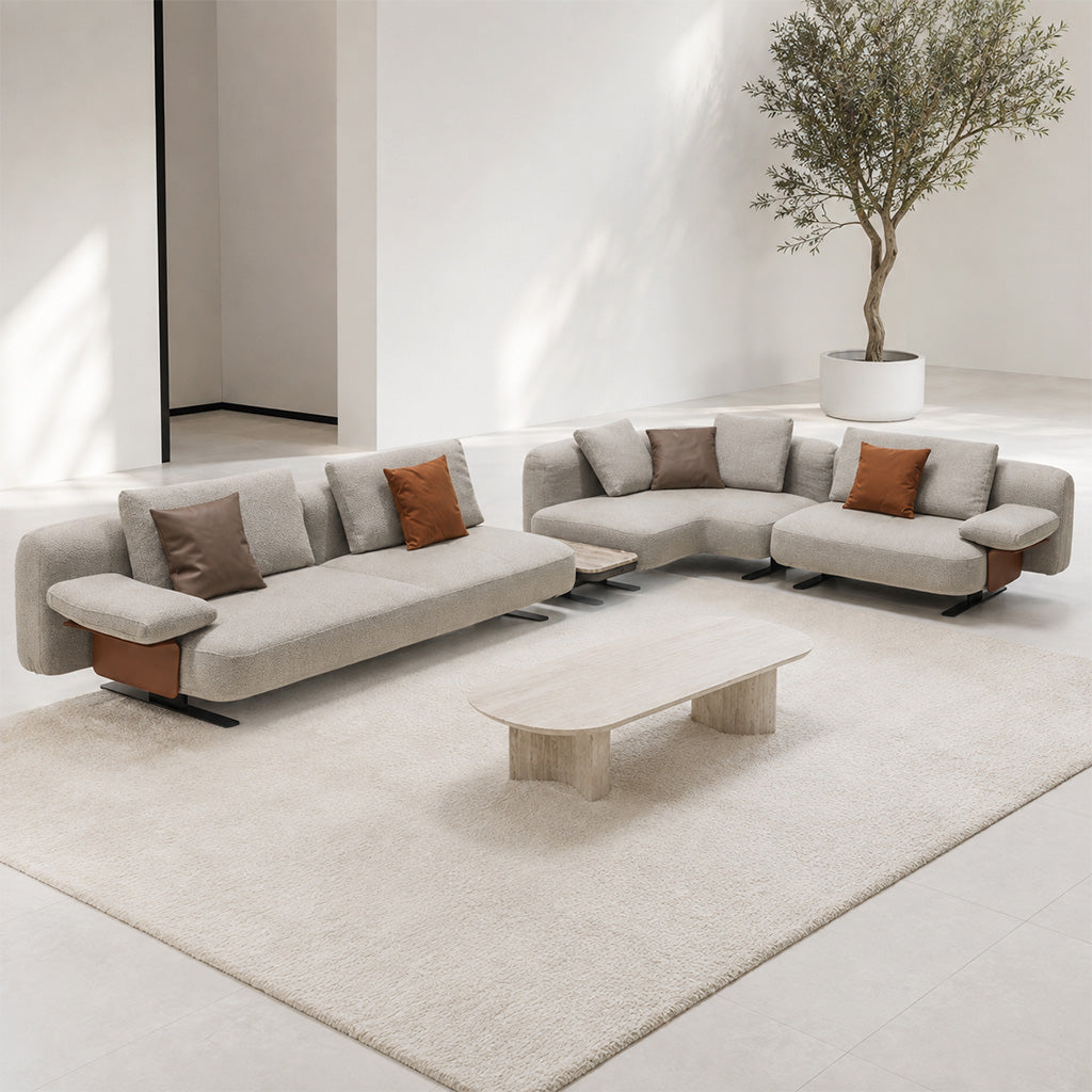 Edge Corner Sofa Set With  Marble Table - A B C Marble Table  HOM01