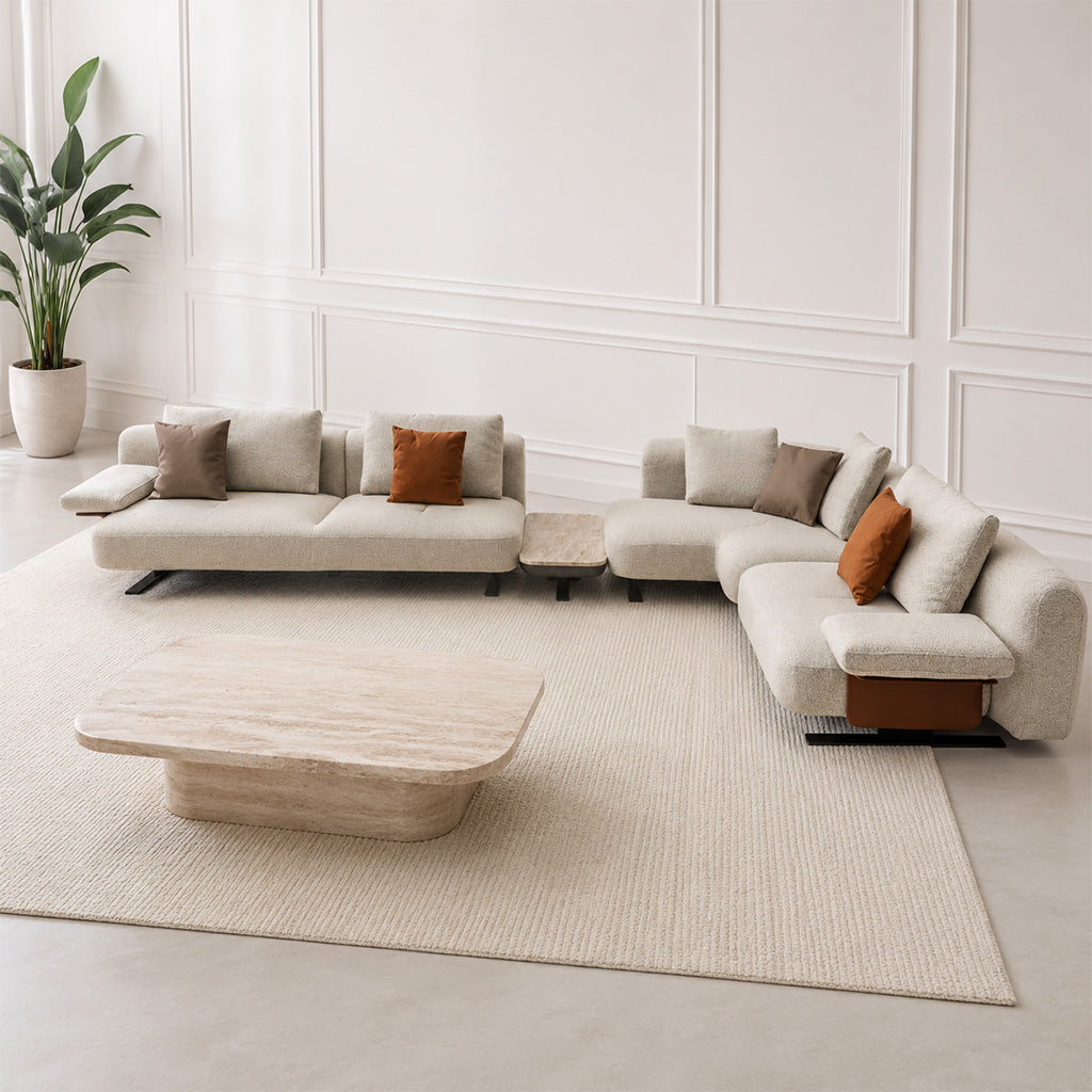 Edge Corner Sofa Set With  Marble Table - A B C Marble Table  HOM01