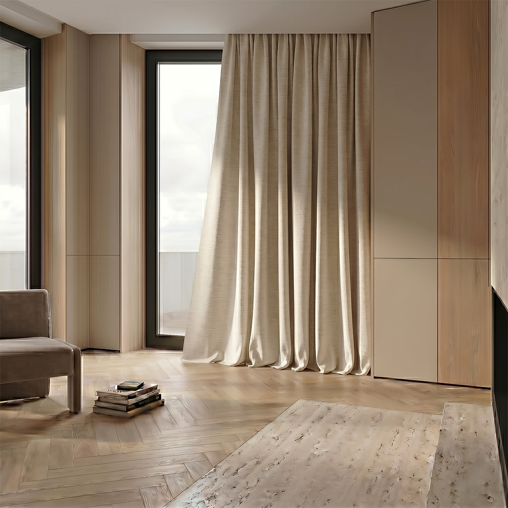 Elegant Aspendos window curtain fabric by BONA HOME, showcasing a stylish drape with intricate pattern and rich texture.