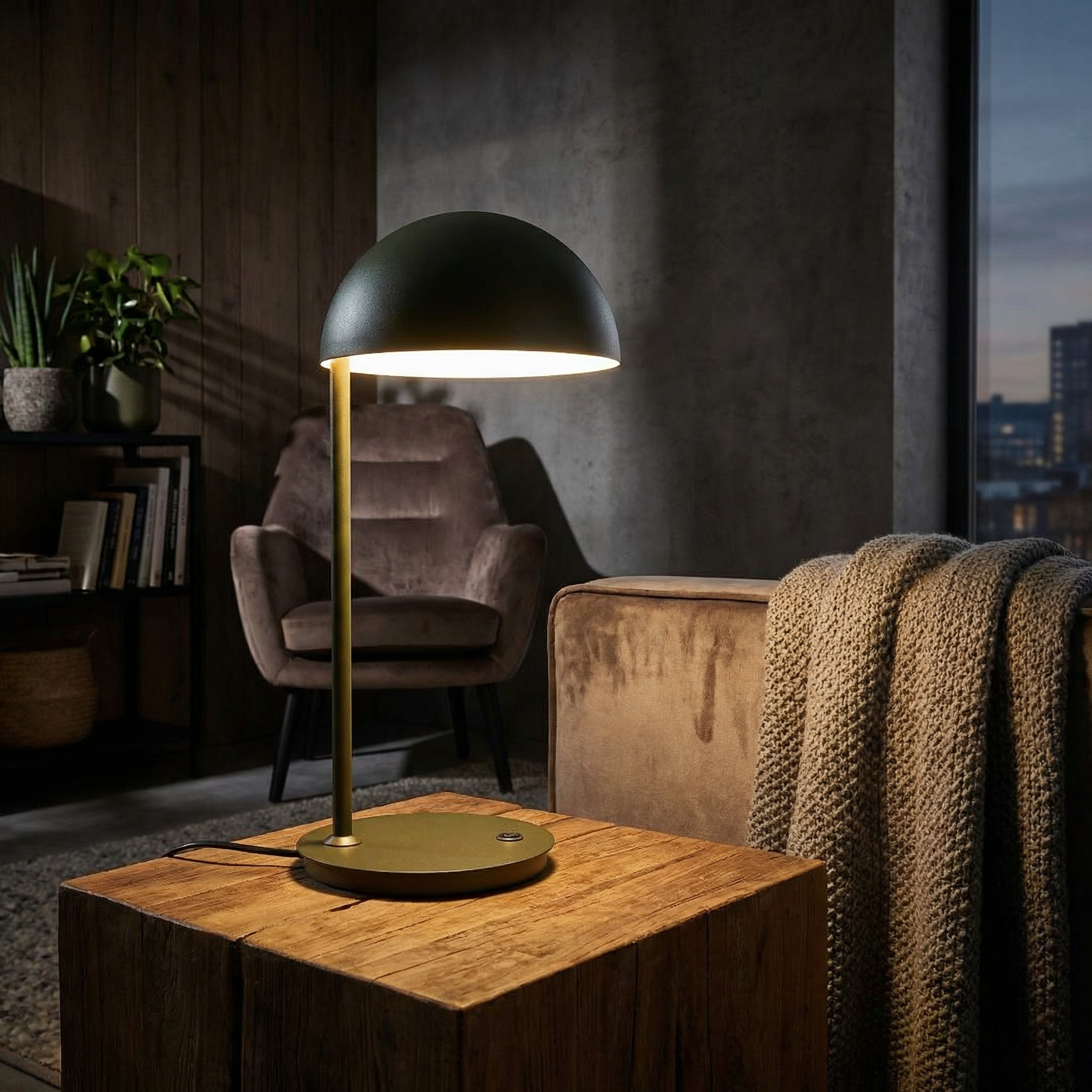 BEACON Eris desk table lamp in gray with modern design, featuring a sleek base and adjustable light for workspace or home use.