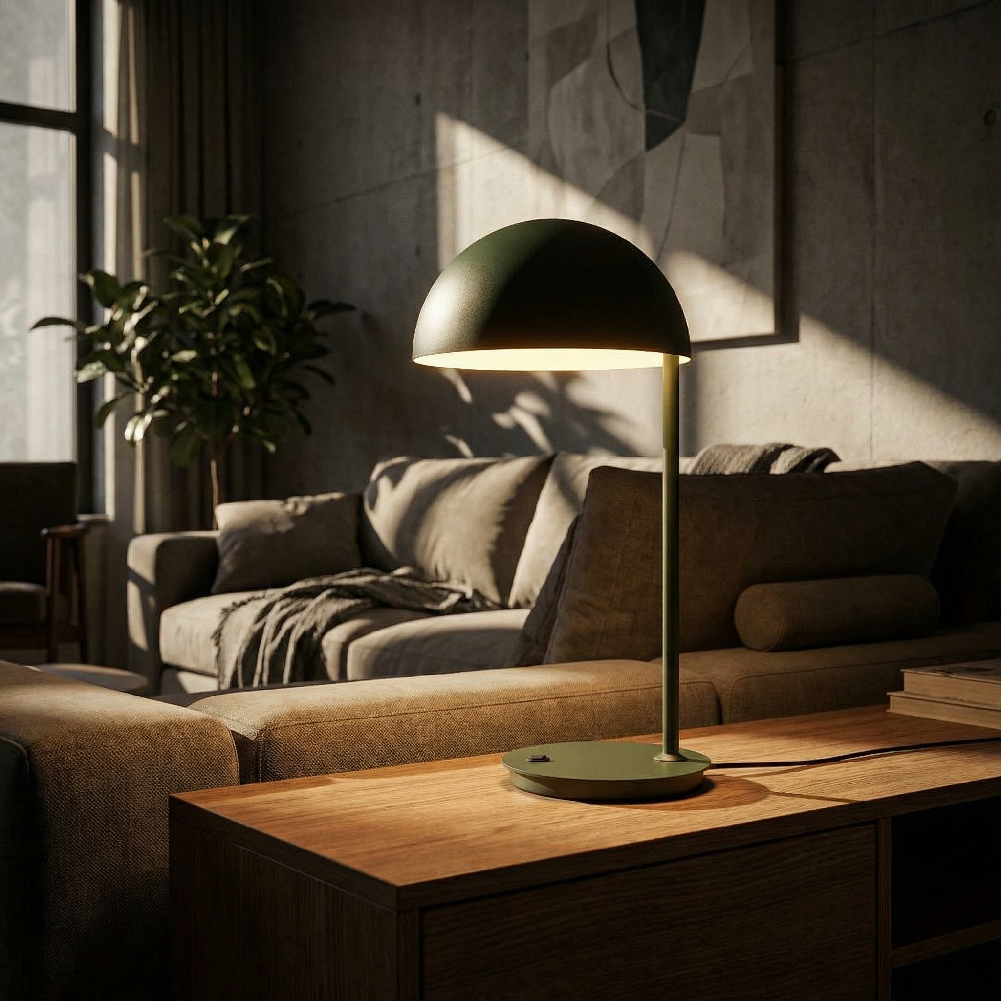 BEACON Eris table lamp with a sleek design, featuring a cylindrical gray lampshade and modern metal base for desk or table lighting.