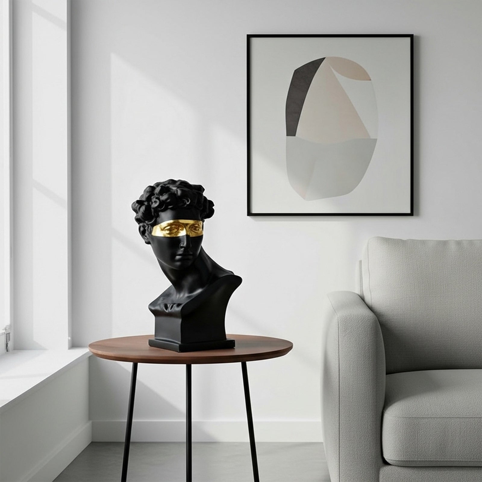 Black BEACON figure table decoration for home decor, showcasing a stylish figurine on a sleek black surface.