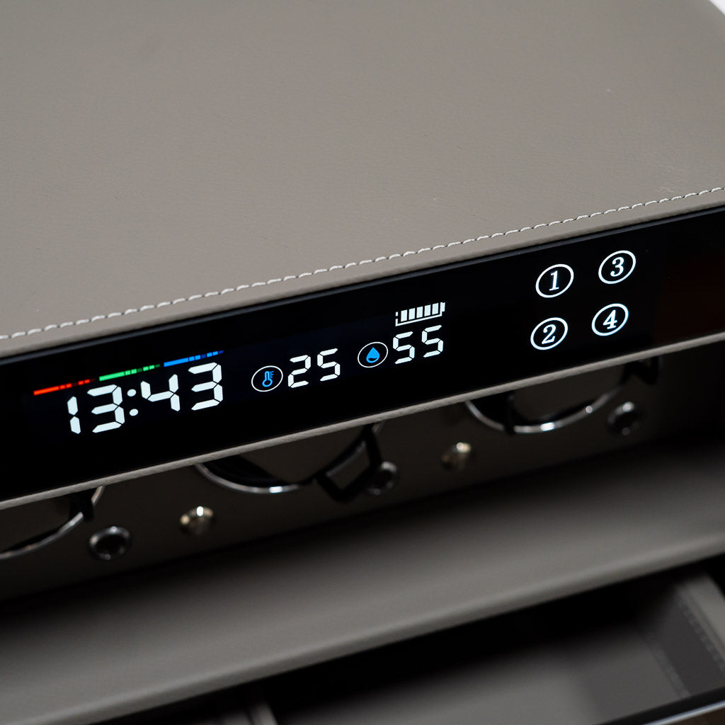 Fingerprint safe box with built-in watch winder for three watches, in a sleek design by BEACON.