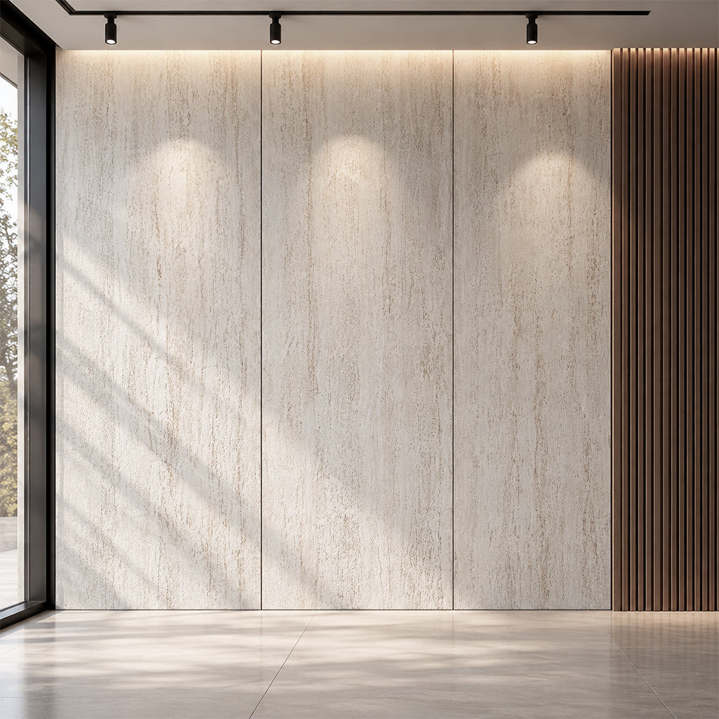 Sample of Flex Stone Cladding Ocean Travertine Roma Gold 3D coating 240x120cm - Sample