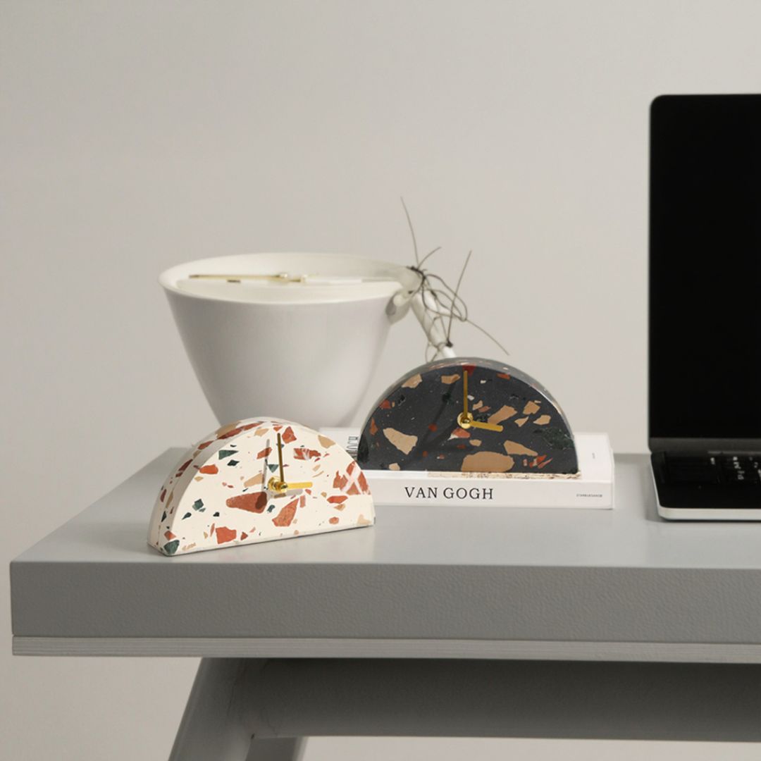 Half Round Stone Table Clock Light Color FB-T24001A -  Clocks - ebarza Furniture UAE | Shop Modern Furniture in Abu Dhabi & Dubai - مفروشات ايبازرا في الامارات | تسوق اثاث عصري وديكورات مميزة في دبي وابوظبي