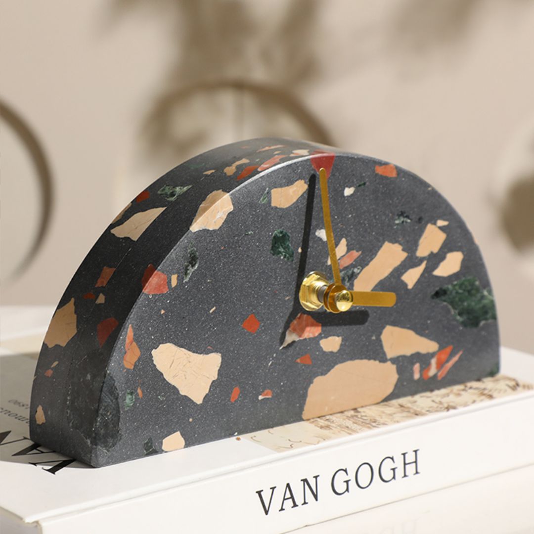 Half Round Stone Table Clock Dark Color FB-T24001B -  Clocks - ebarza Furniture UAE | Shop Modern Furniture in Abu Dhabi & Dubai - مفروشات ايبازرا في الامارات | تسوق اثاث عصري وديكورات مميزة في دبي وابوظبي