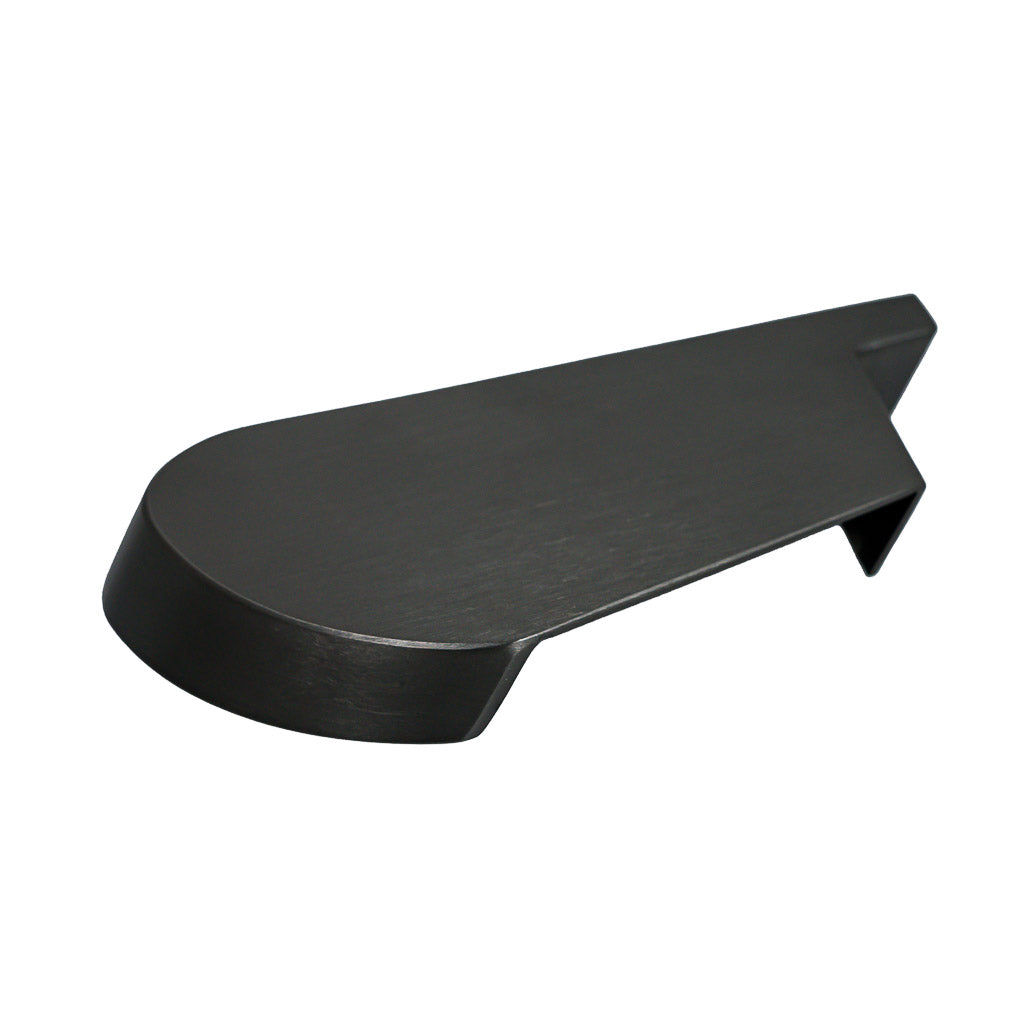 Left handrail cover cap for BEACON handrail model DBM01701, shown in black with a smooth finish.