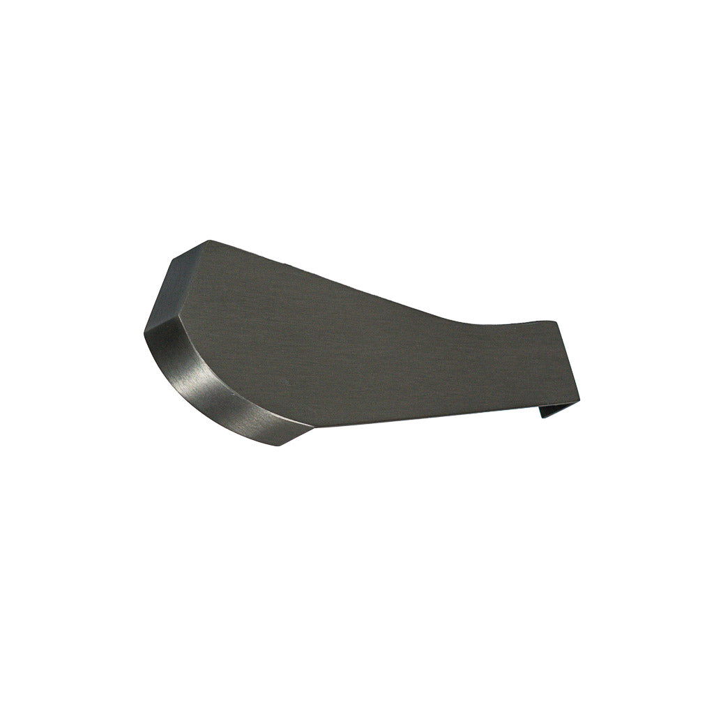 Left handrail cover cap for BEACON handrail model DBM01703, shown in black with a smooth finish.