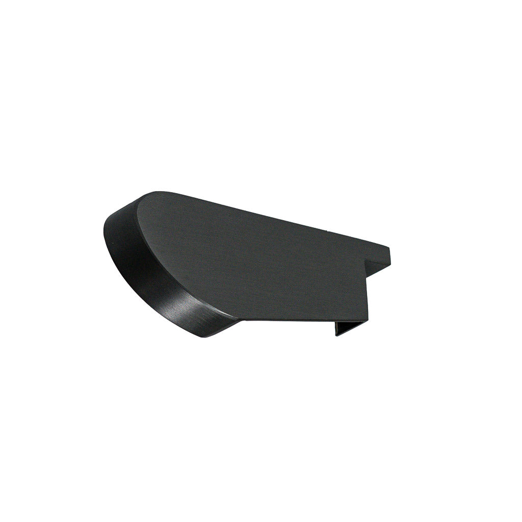 Right side BEACON handrail cover cap (Item B) for model DBM01702, shown in close-up on a metal handrail.