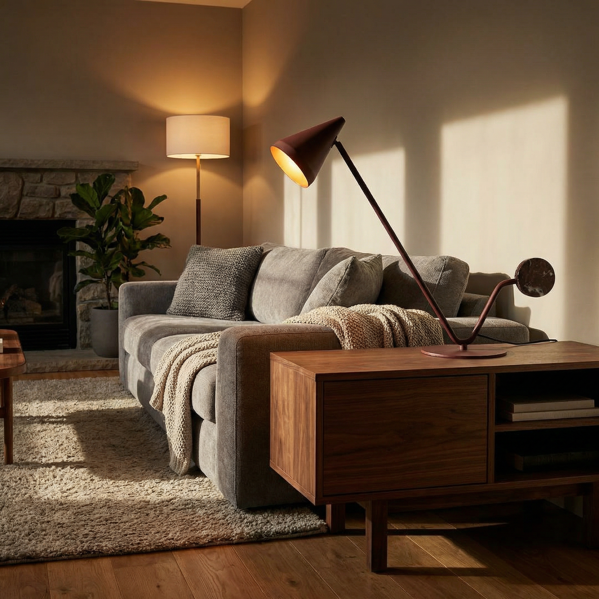 BEACON Helix table lamp with a sleek, modern design and metallic finish, ideal for desk or table lighting.