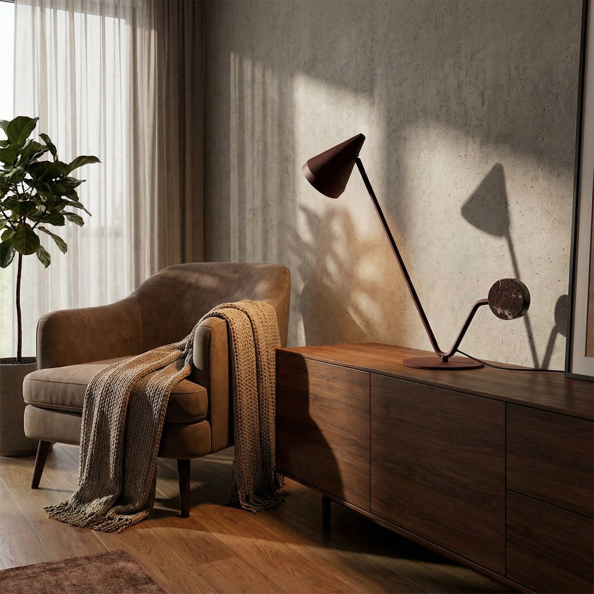 BEACON Helix table lamp with a sleek metal base and curved design, ideal for modern desk or bedside lighting.