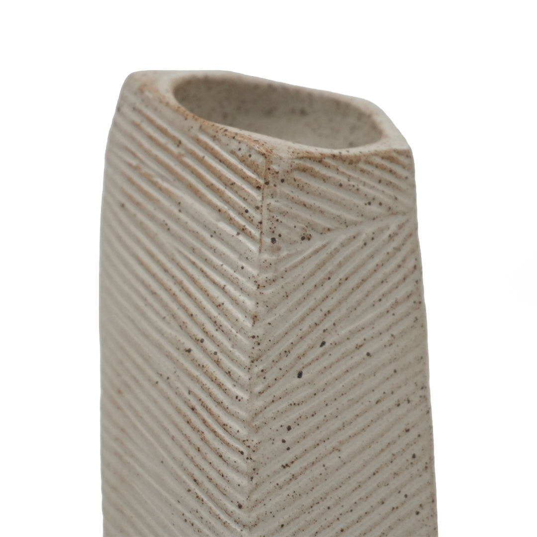Small off-white Hessian chizzled candle and tealight holder by MINGXIANG CERAMICS, ceramic decor with textured finish.