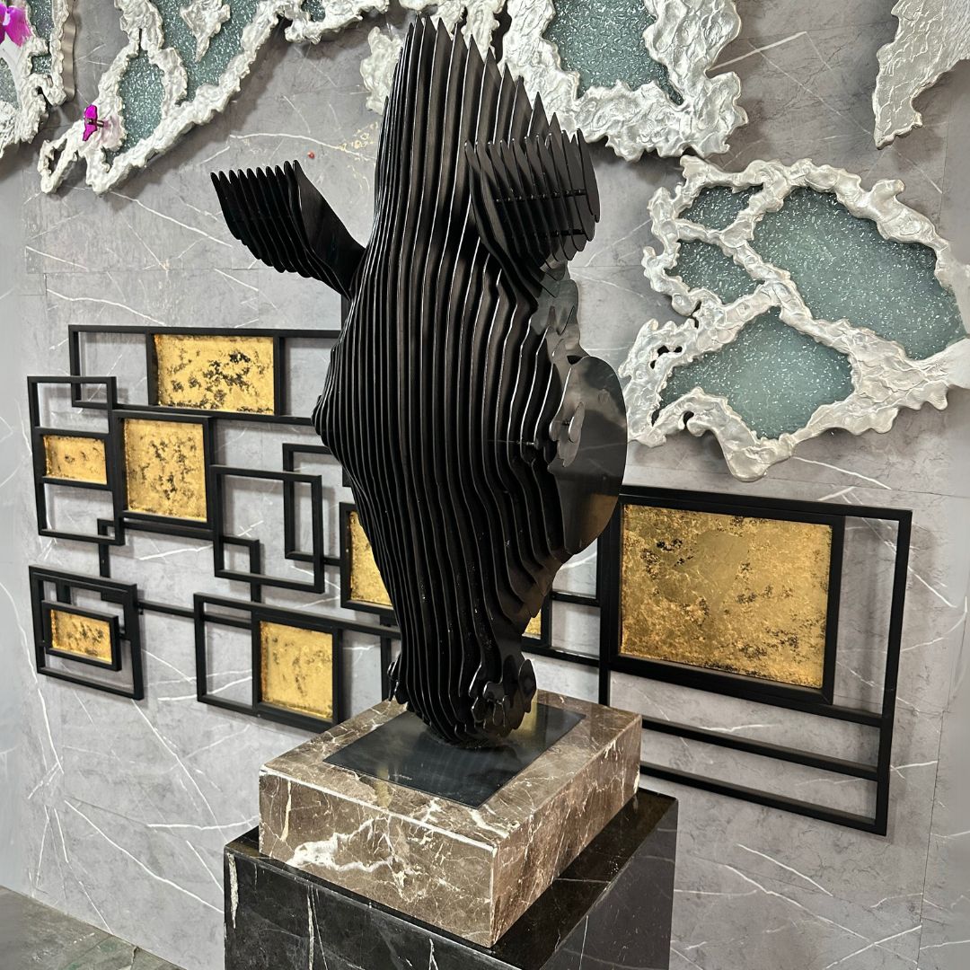 Pre-order 65 Days Delivery Hourse Head Hand Crafted Stainless Steel Table Artwork BJ20250004 -  Artwork - ebarza Furniture UAE | Shop Modern Furniture in Abu Dhabi & Dubai - مفروشات ايبازرا في الامارات | تسوق اثاث عصري وديكورات مميزة في دبي وابوظبي
